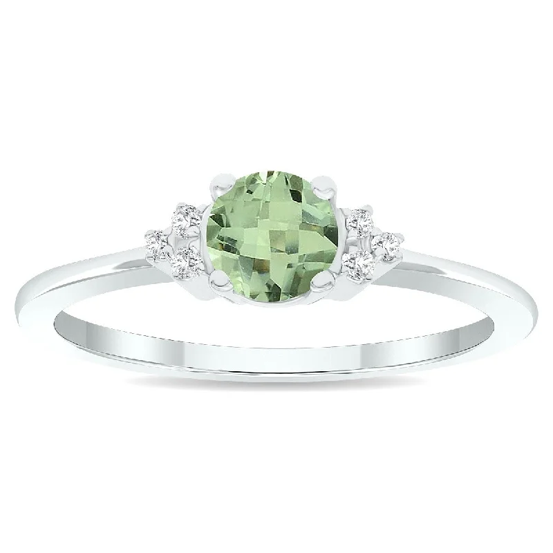 Women's Green Amethyst and Diamond Half Moon Ring in 10K White Gold