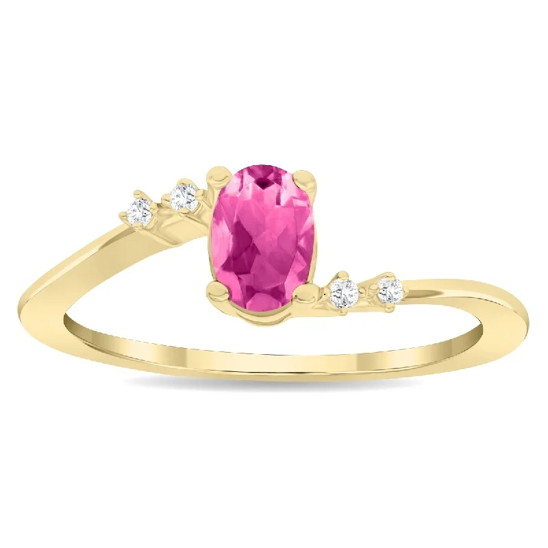 Women's Oval Shaped Pink Topaz and Diamond Tierra Ring in 10K Yellow Gold