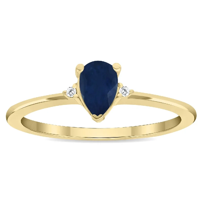 Women's Pear Shaped Sapphire and Diamond Classic Band in 10K Yellow Gold