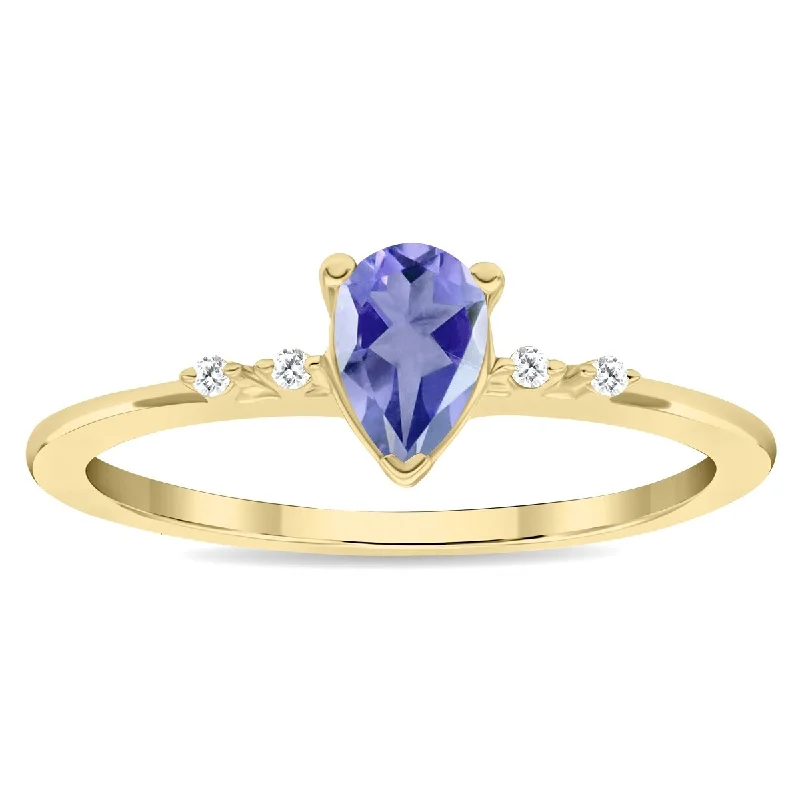 Women's Pear Shaped Tanzanite and Diamond Sparkle Ring in 10K Yellow Gold