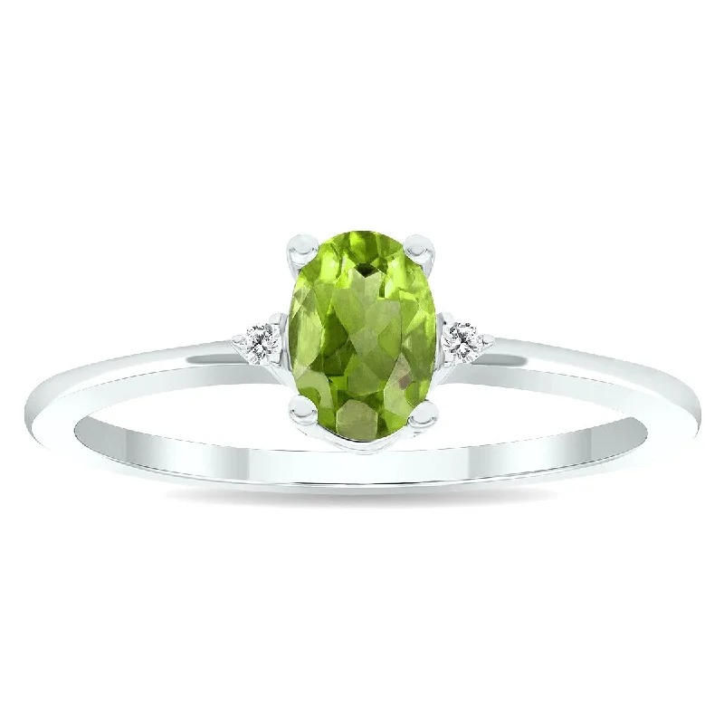 Women's Peridot and Diamond Classic Band in 10K White Gold