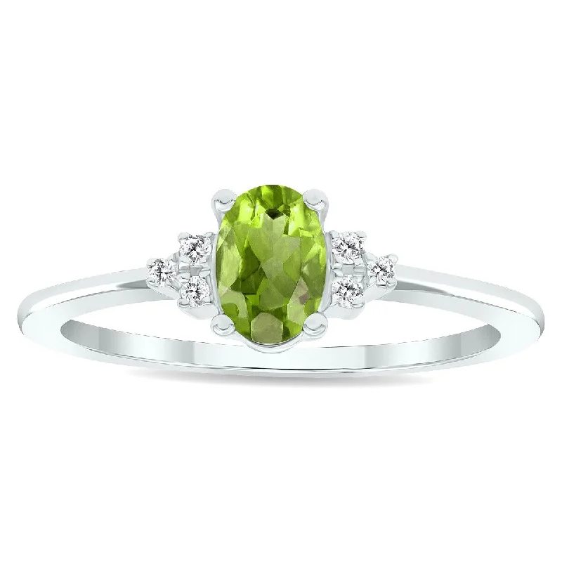 Women's Peridot and Diamond Half Moon Ring in 10K White Gold