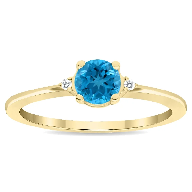 Women's Round Shaped Blue Topaz and Diamond Classic Band in 10K Yellow Gold