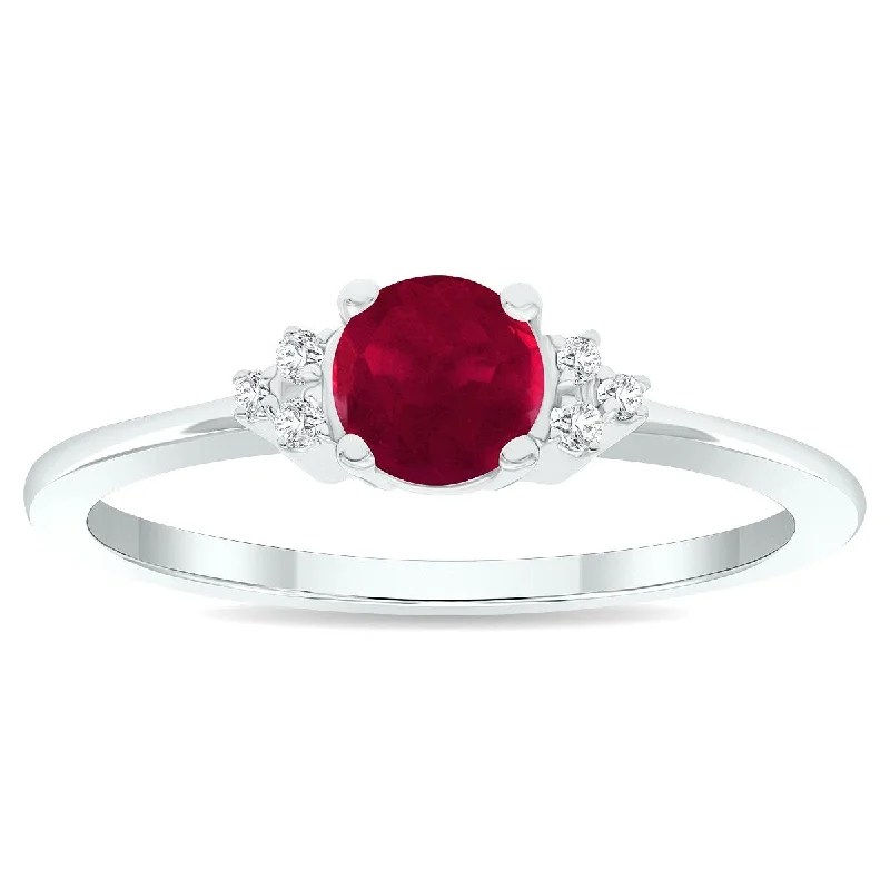 Women's Ruby and Diamond Half Moon Ring in 10K White Gold