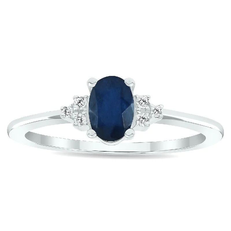 Women's Sapphire and Diamond Half Moon Ring in 10K White Gold