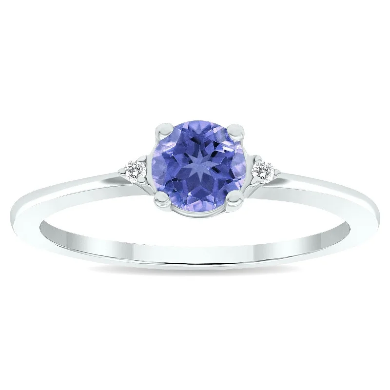 Women's Tanzanite and Diamond Classic Band in 10K White Gold