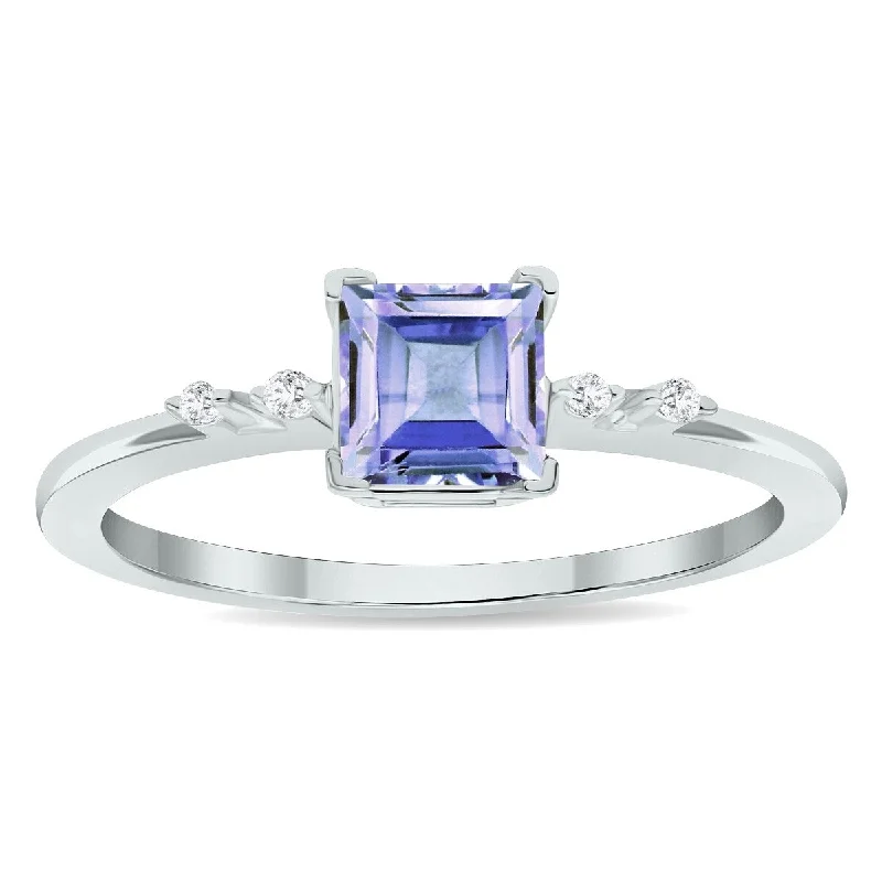 Women's Tanzanite and Diamond Sparkle Ring in 10K White Gold