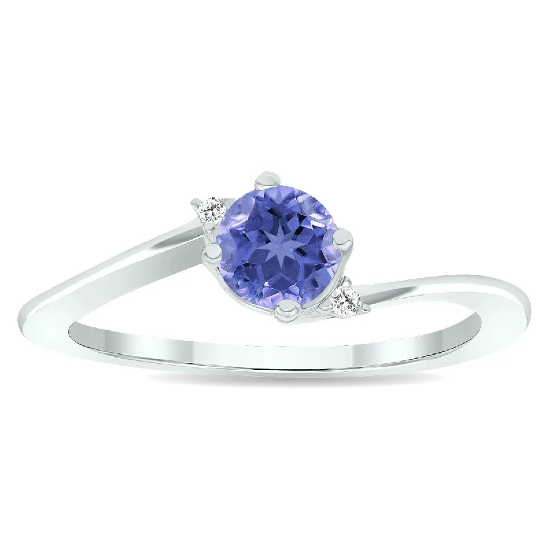 Women's Tanzanite and Diamond Wave Ring in 10K White Gold